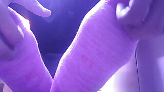 SHOWING MY NEW PINK SOCKS AND TIRED FEET