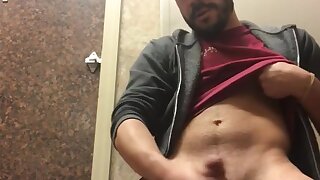 Latino guy is too horny and has to go to the restroom to shoot a load
