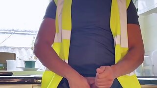Brit construction worker rubs a load out after returning home
