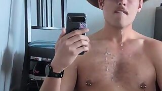 Cowboy hunk shoots a huge cumshot
