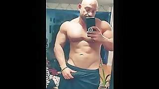 Bald Muscle Man, Showing His Big Uncut Cock