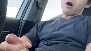Latino with uncut cock cums inside of his car!