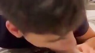Hot dude sucking and playing with his friends cock