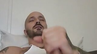 White rough trade guy in wifebeater jerking off solo